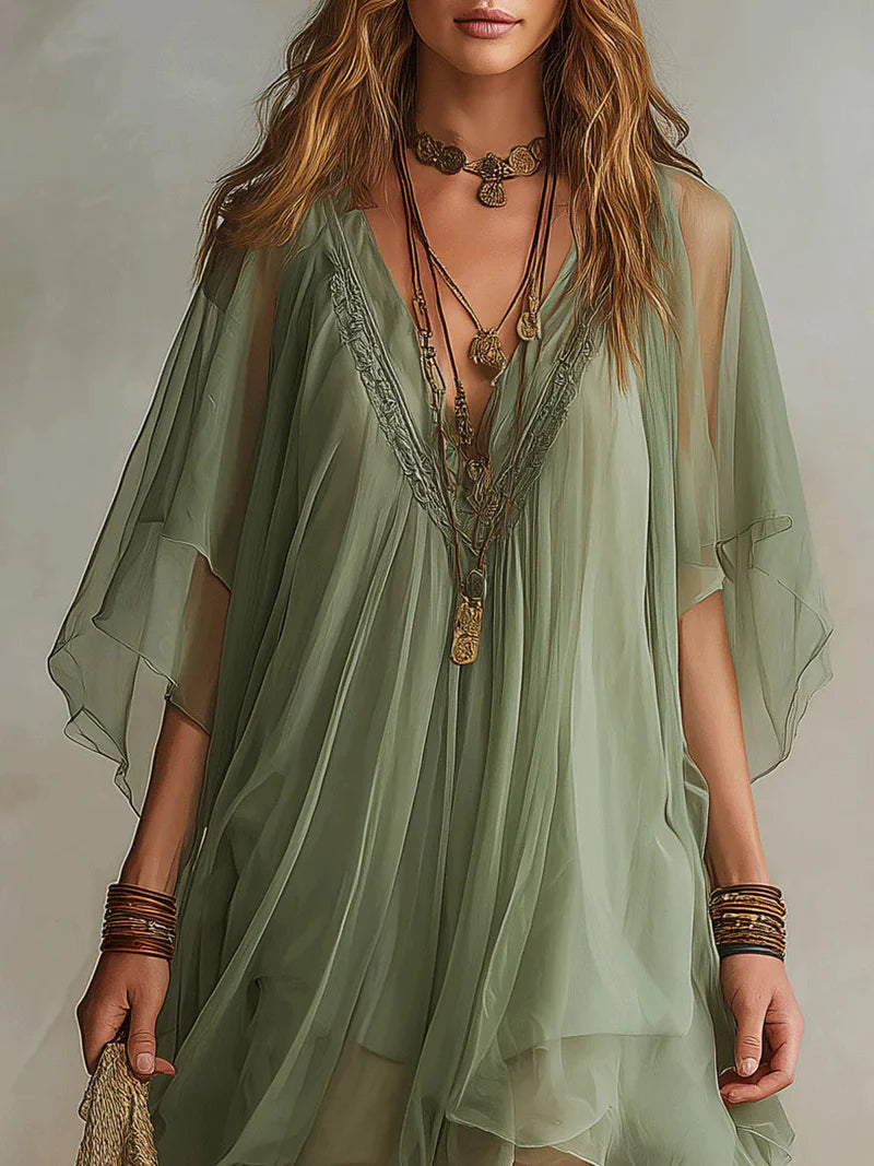 PRASIOLITA™ | Vestido Mini Vaporoso con Mangas Capa