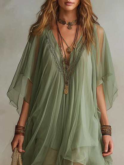 PRASIOLITA™ | Vestido Mini Vaporoso con Mangas Capa