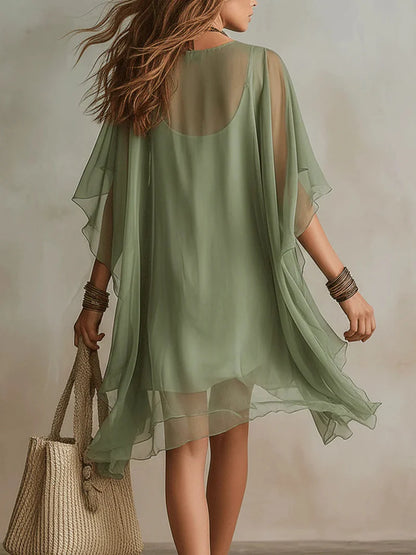 PRASIOLITA™ | Vestido Mini Vaporoso con Mangas Capa