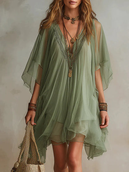 PRASIOLITA™ | Vestido Mini Vaporoso con Mangas Capa