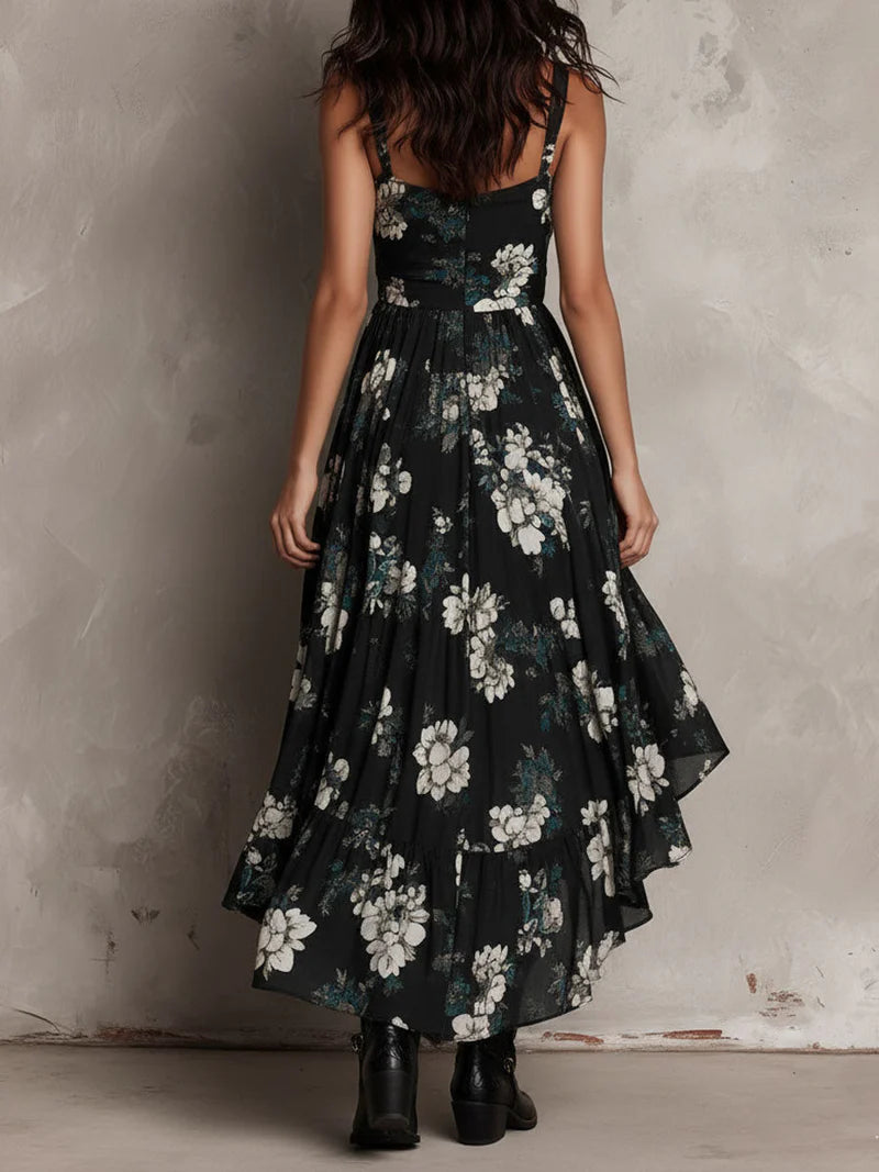 JASPE™ | Vestido Asimétrico Floral con Falda de Vuelo Irregular