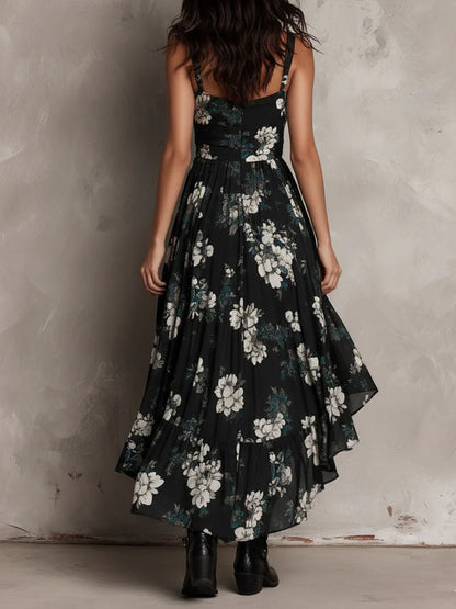 JASPE™ | Vestido Asimétrico Floral con Falda de Vuelo Irregular
