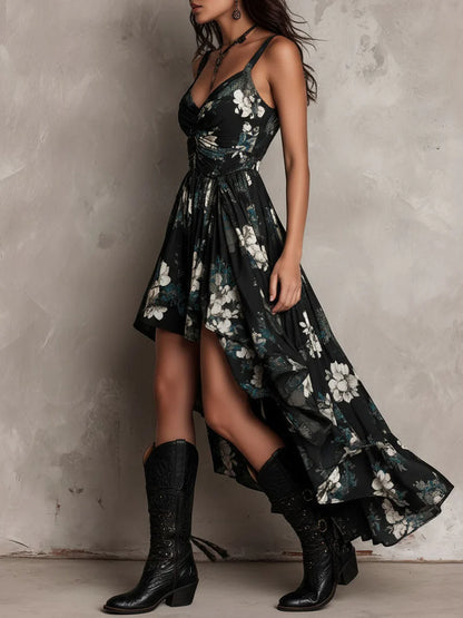 JASPE™ | Vestido Asimétrico Floral con Falda de Vuelo Irregular