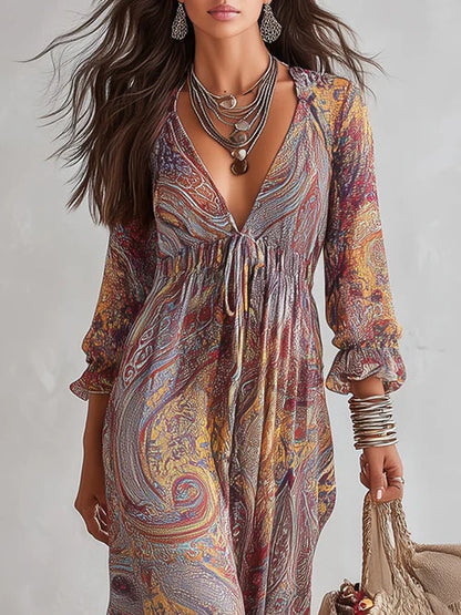 SEVILLA™ | Vestido Maxi Estampado Paisley con Escote Profundo