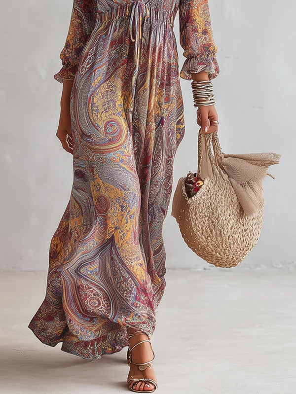 SEVILLA™ | Vestido Maxi Estampado Paisley con Escote Profundo