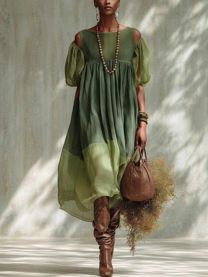 CRISOPRASA™ | Vestido Midi Oversize con Hombros Descubiertos