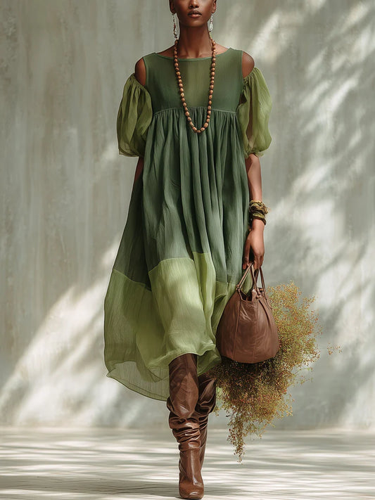 CRISOPRASA™ | Vestido Midi Oversize con Hombros Descubiertos