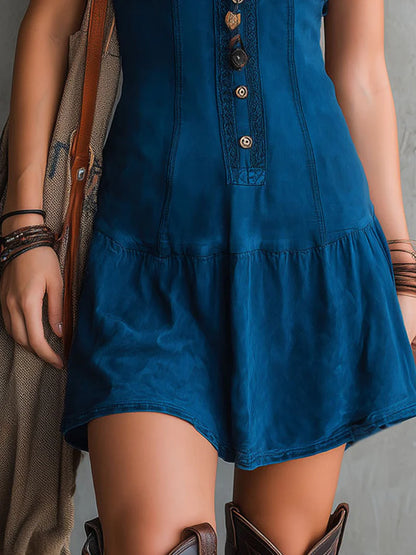 AZURITA™ | Vestido Mini con Escote en V y Botonadura