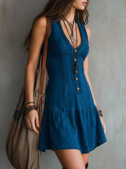 AZURITA™ | Vestido Mini con Escote en V y Botonadura