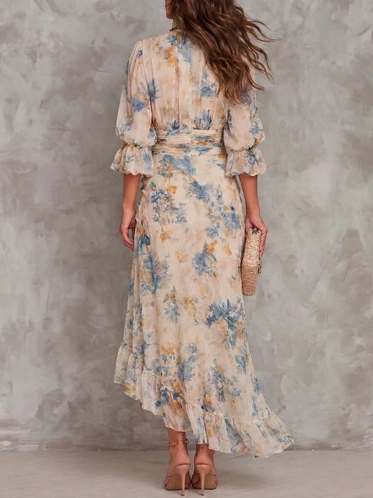 TOPACIO™ | Vestido Envolvente de Cuello Alto y Mangas Globo