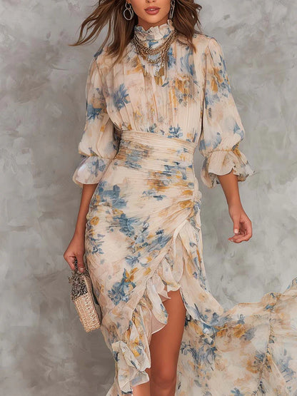 TOPACIO™ | Vestido Envolvente de Cuello Alto y Mangas Globo