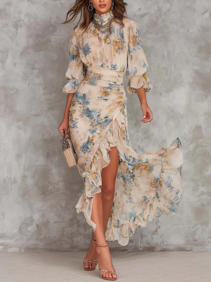 TOPACIO™ | Vestido Envolvente de Cuello Alto y Mangas Globo