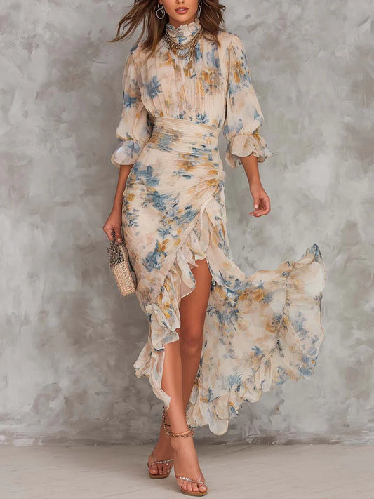TOPACIO™ | Vestido Envolvente de Cuello Alto y Mangas Globo