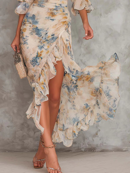 TOPACIO™ | Vestido Envolvente de Cuello Alto y Mangas Globo