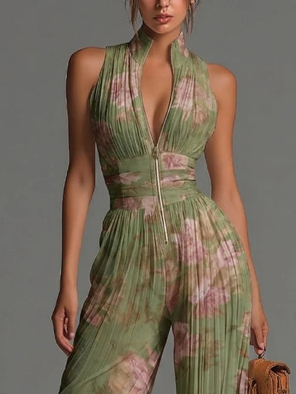 PERIDOTO™ | Mono Halter Plisado con Estampado Floral