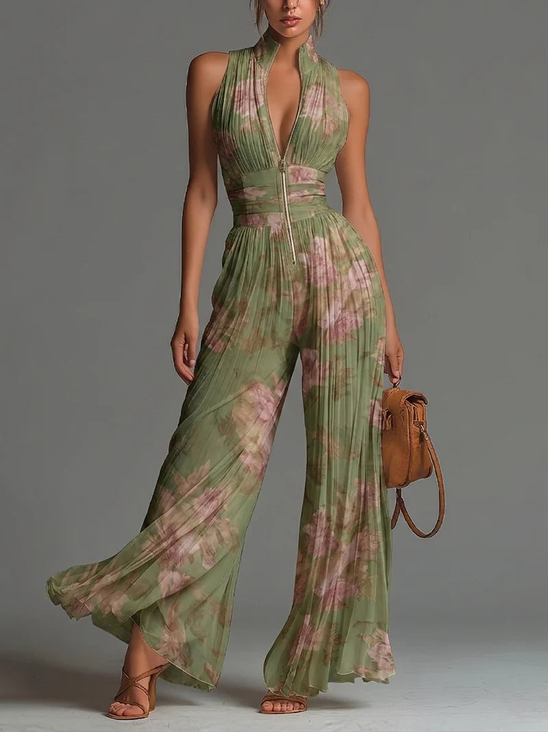 PERIDOTO™ | Mono Halter Plisado con Estampado Floral