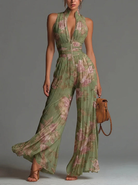 PERIDOTO™ | Mono Halter Plisado con Estampado Floral