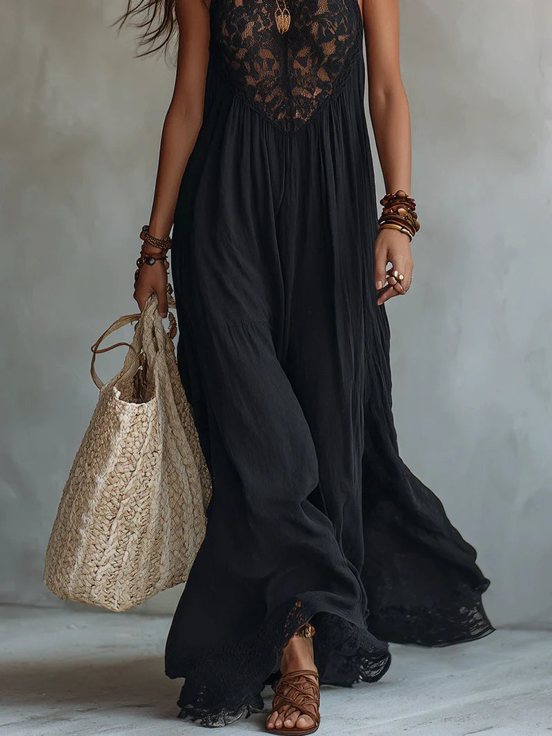 ÓPALO™ | Vestido Halter de Encaje con Silueta Fluida