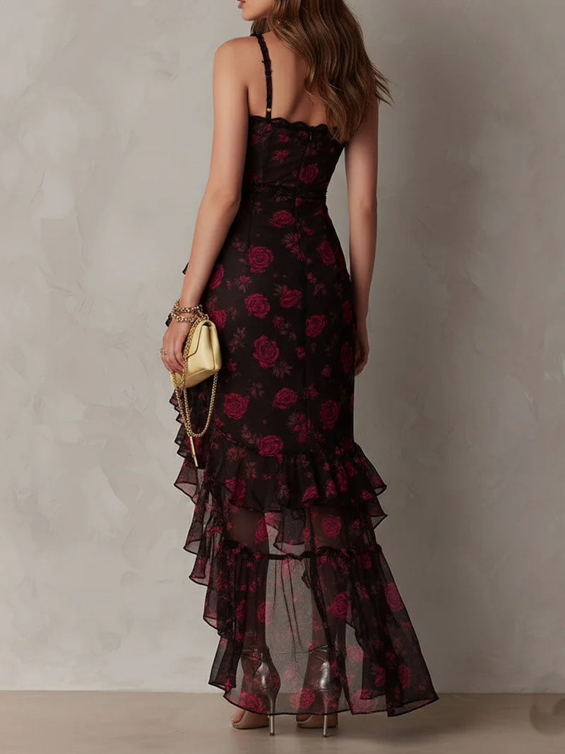 CARMEN™ | Vestido de Volantes con Estampado de Rosas