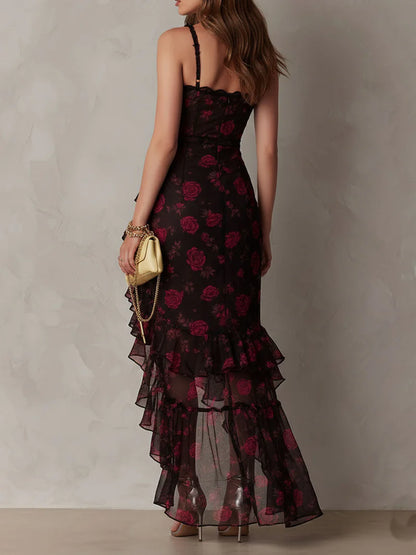 CARMEN™ | Vestido de Volantes con Estampado de Rosas