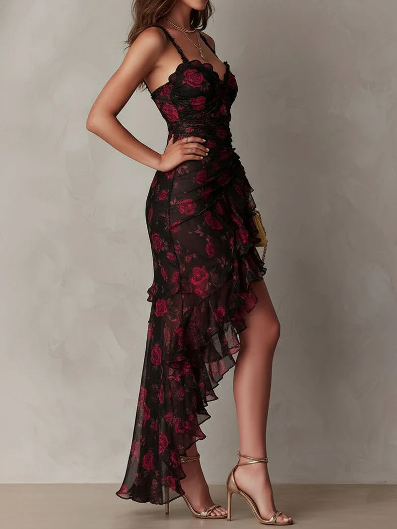 CARMEN™ | Vestido de Volantes con Estampado de Rosas