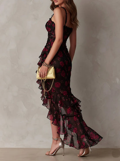 CARMEN™ | Vestido de Volantes con Estampado de Rosas