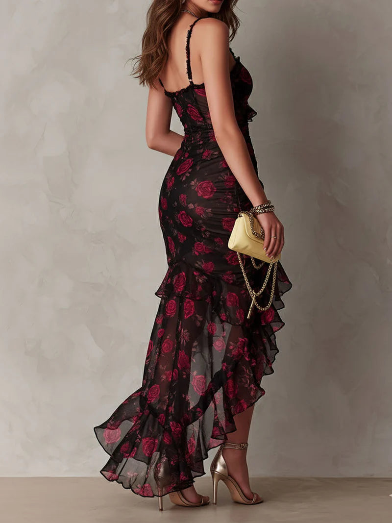 CARMEN™ | Vestido de Volantes con Estampado de Rosas