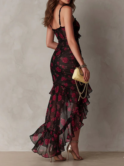 CARMEN™ | Vestido de Volantes con Estampado de Rosas