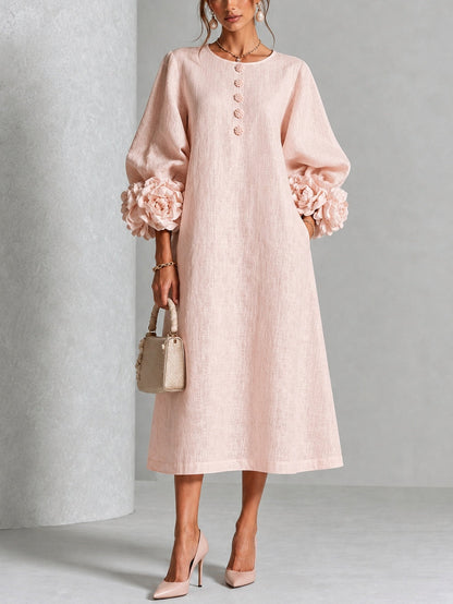 Théodosie | Robe midi à boutons, manchette à rosette