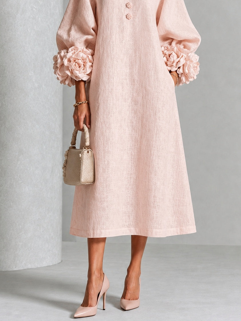 Théodosie | Robe midi à boutons, manchette à rosette