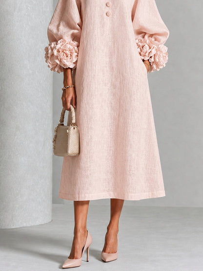 Théodosie | Robe midi à boutons, manchette à rosette