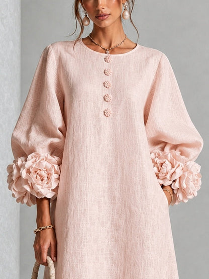 Théodosie | Robe midi à boutons, manchette à rosette