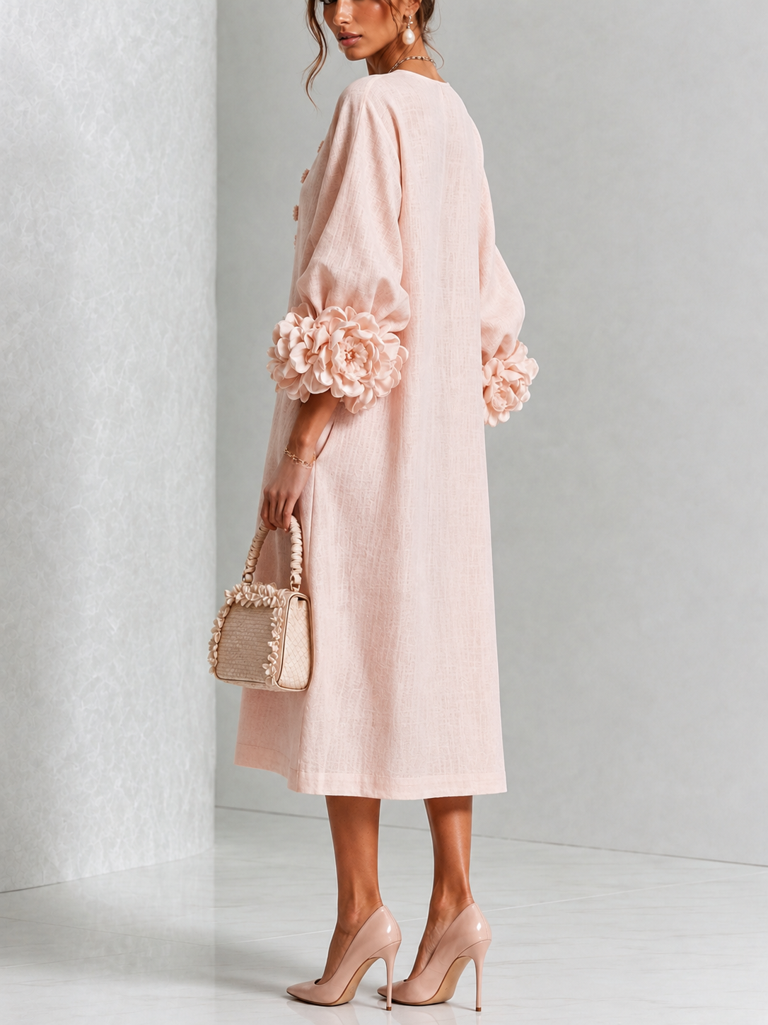 Théodosie | Robe midi à boutons, manchette à rosette