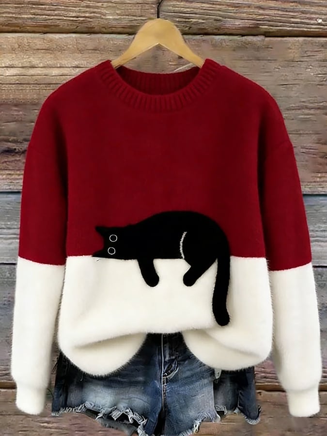 Cristine | Pull oversize élégant orné d’un chat