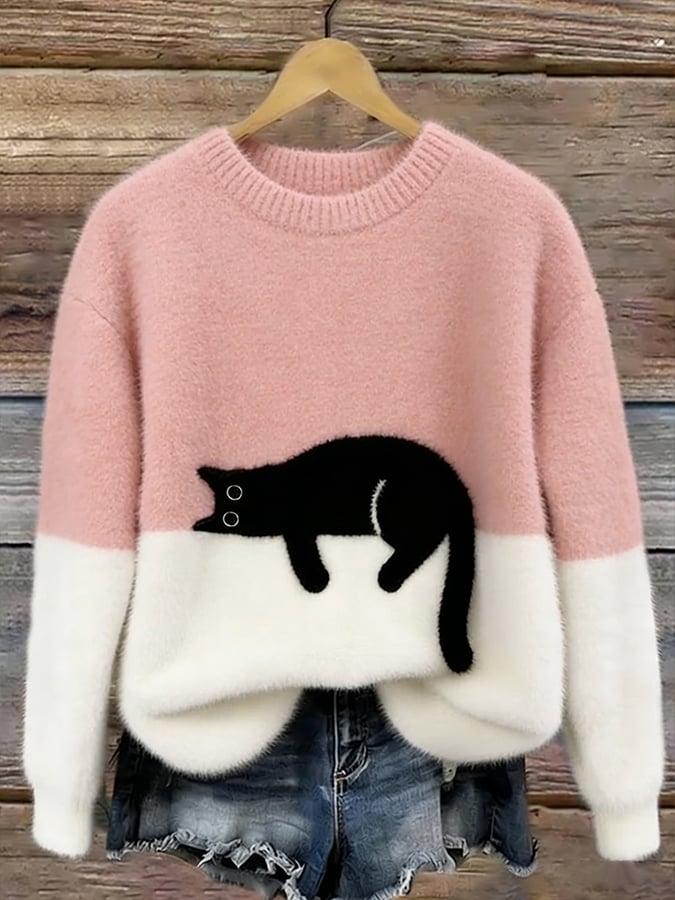 Cristine | Pull oversize élégant orné d’un chat