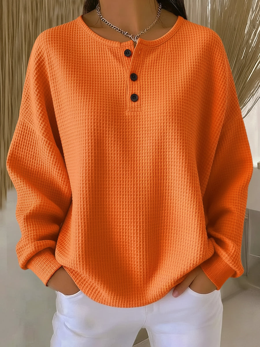 Mirabel™ | Sudadera de punto waffle cálida con cuello Henley