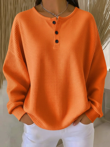 Mirabel™ | Sudadera de punto waffle cálida con cuello Henley