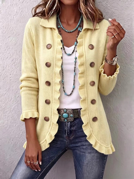 Grazia | Veste en maille crème à volants