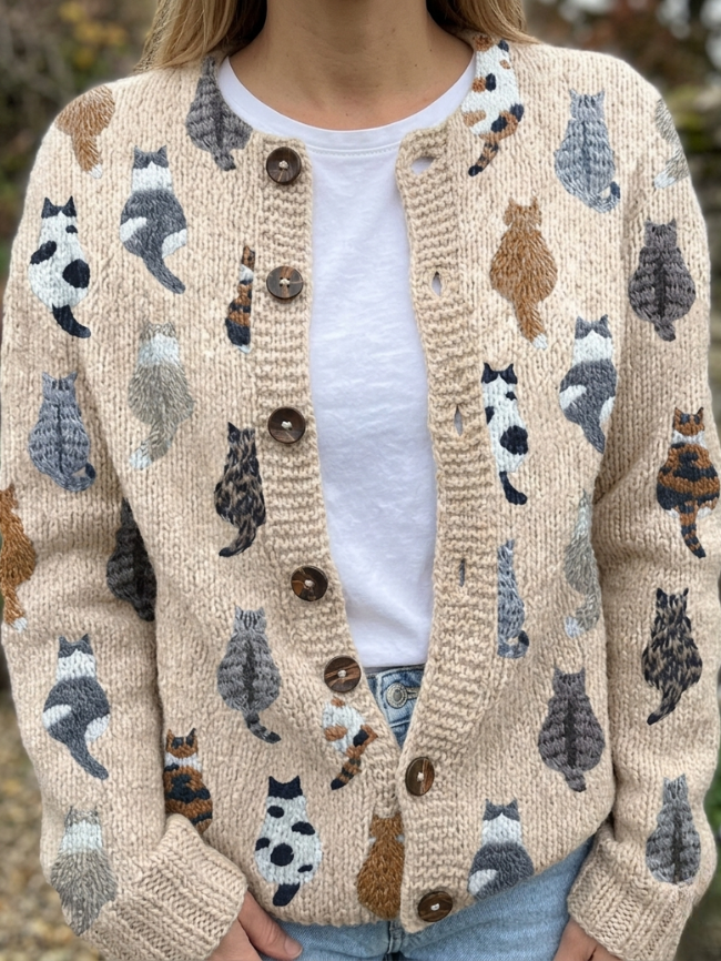 Charlotte™ | Cardigan douillet à imprimé de chats