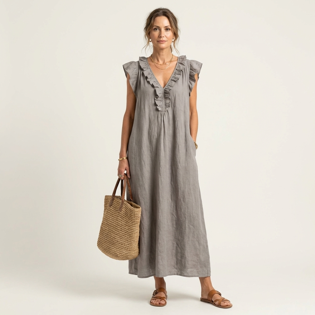 Josette | Vestido maxi con escote en V y volantes