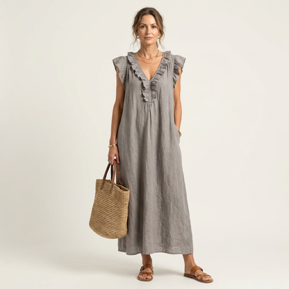 Josette | Vestido maxi con escote en V y volantes