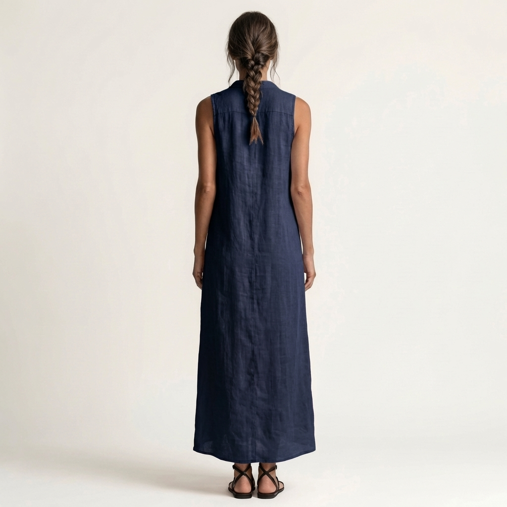 Mirabell | Vestido maxi sin mangas con capucha y botones delanteros