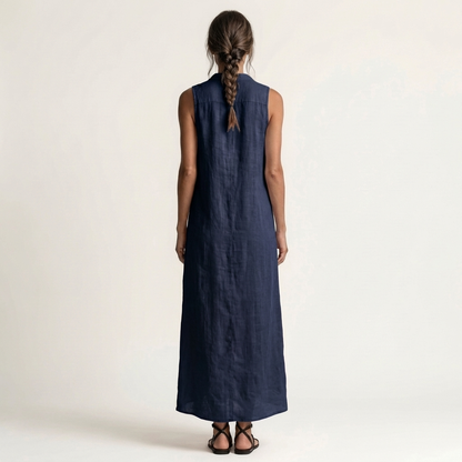 Mirabell | Vestido maxi sin mangas con capucha y botones delanteros