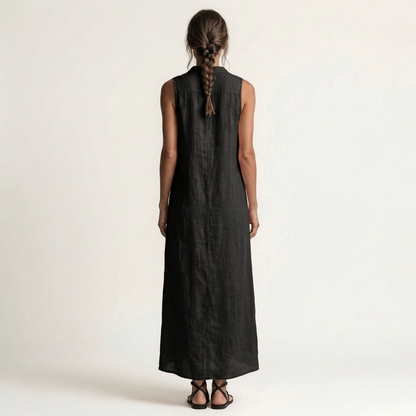 Mirabell | Vestido maxi sin mangas con capucha y botones delanteros
