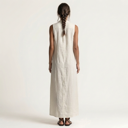Mirabell | Vestido maxi sin mangas con capucha y botones delanteros