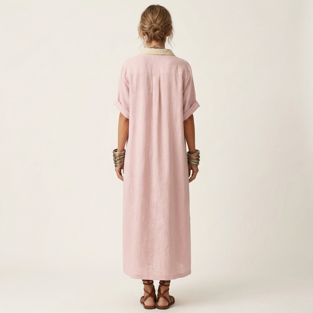 Kamira | Vestido camisero maxi de manga corta con cuello en contraste y botones en la parte delantera
