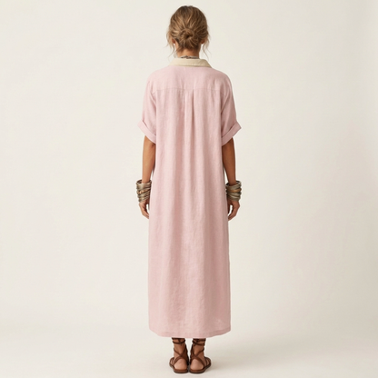 Kamira | Vestido camisero maxi de manga corta con cuello en contraste y botones en la parte delantera