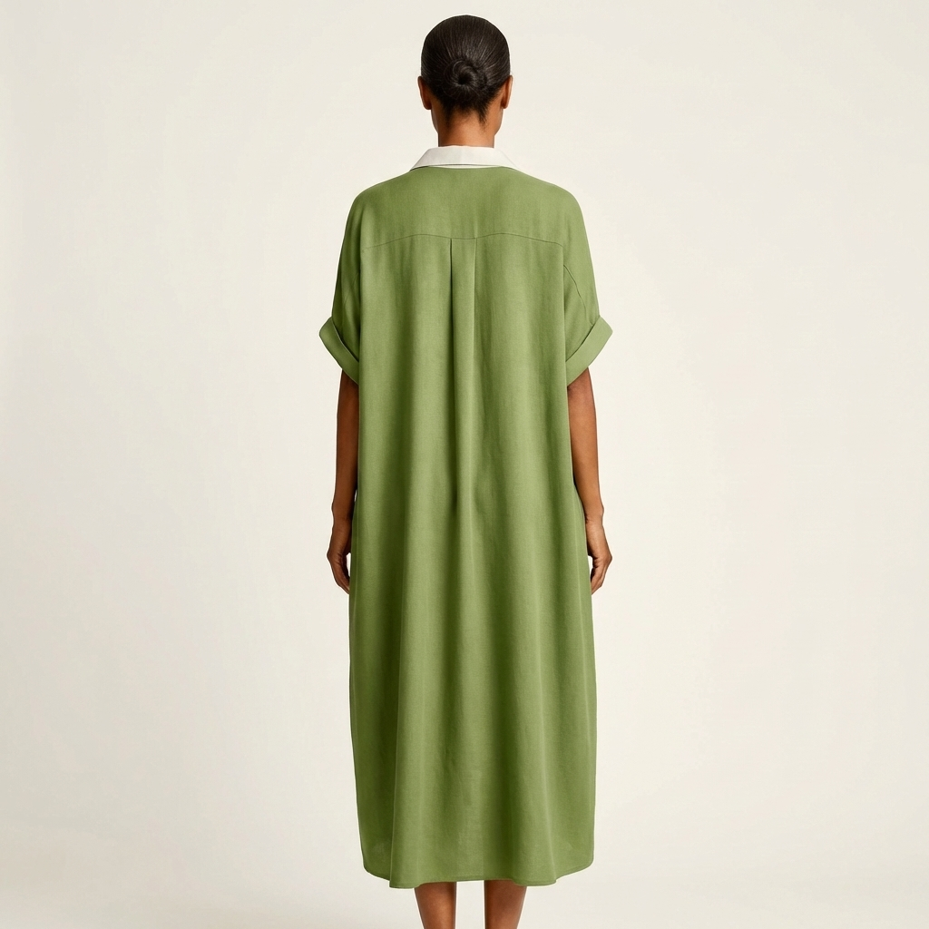 Kamira | Vestido camisero maxi de manga corta con cuello en contraste y botones en la parte delantera