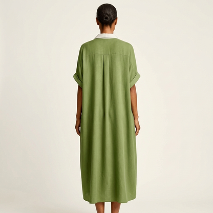 Kamira | Vestido camisero maxi de manga corta con cuello en contraste y botones en la parte delantera