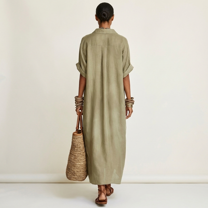 Kamira | Vestido camisero maxi de manga corta con cuello en contraste y botones en la parte delantera